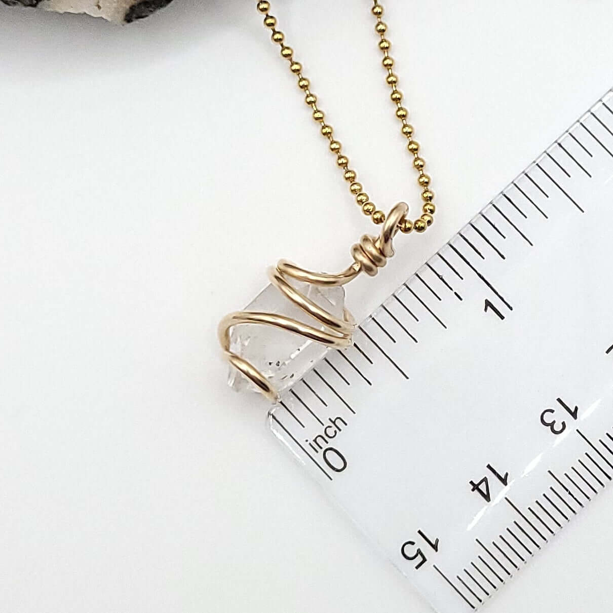 Raw Herkimer Diamond Quartz Crystal Necklace in Gold measurement 1 inch
