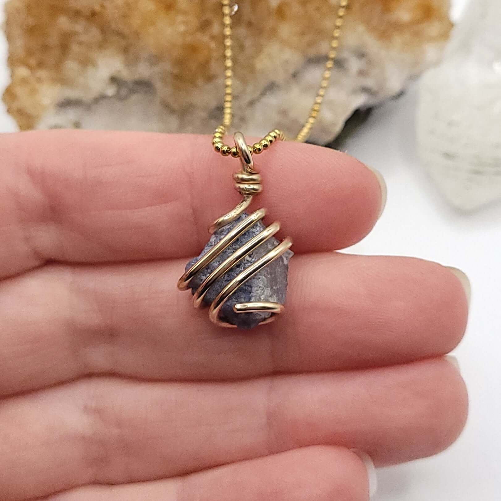 raw Dumortierite necklace in Gold