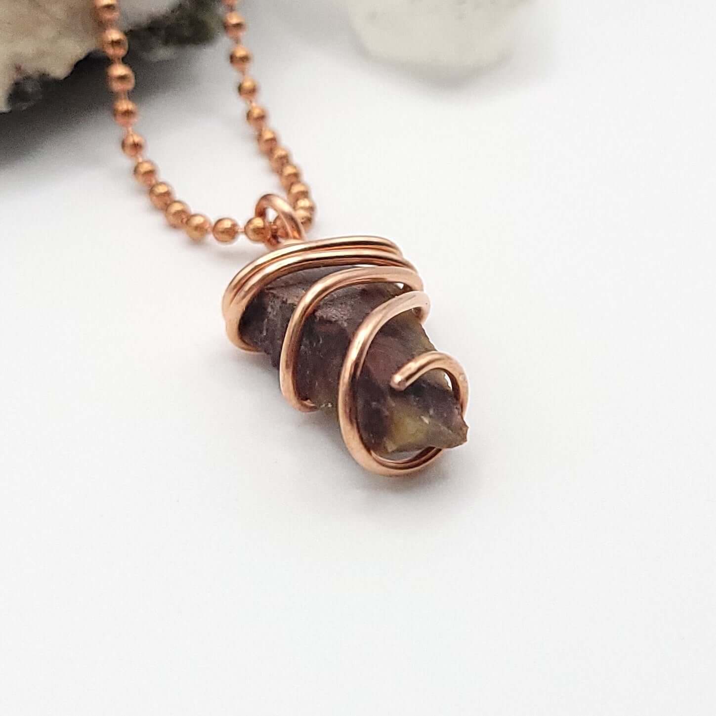 Raw Pietersite necklace in Copper side view