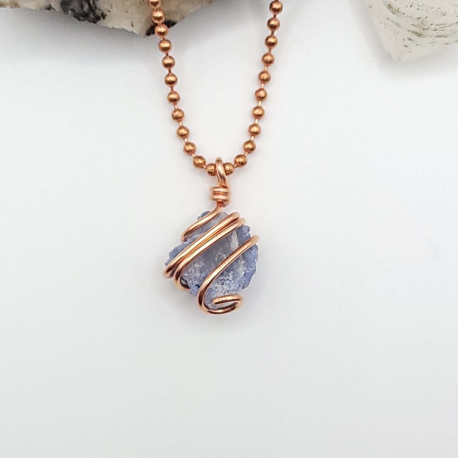 Dumortierite Quartz Crystal Pendant in Copper