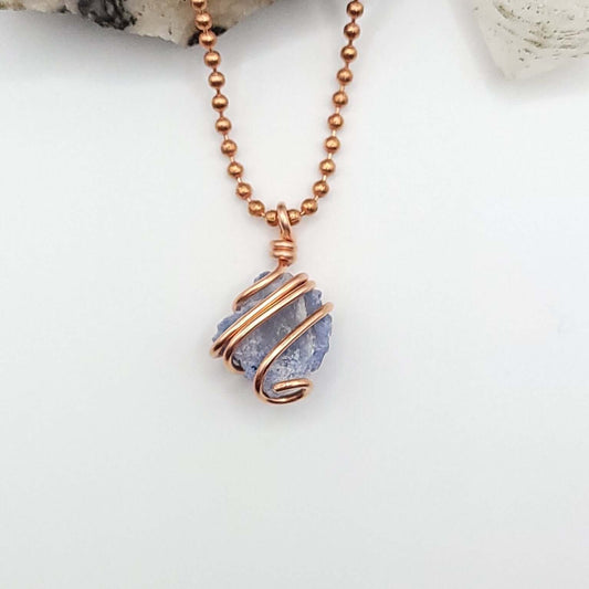 Dumortierite Quartz Crystal Pendant in Copper