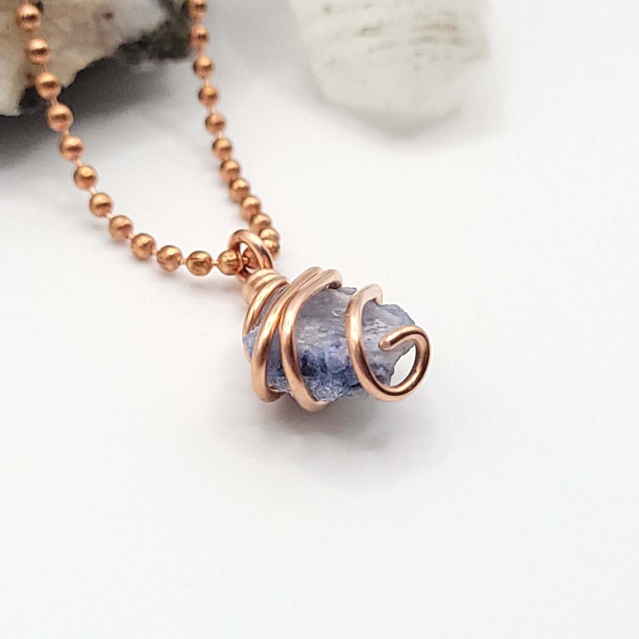 Dumortierite Quartz Crystal Pendant in Copperside view