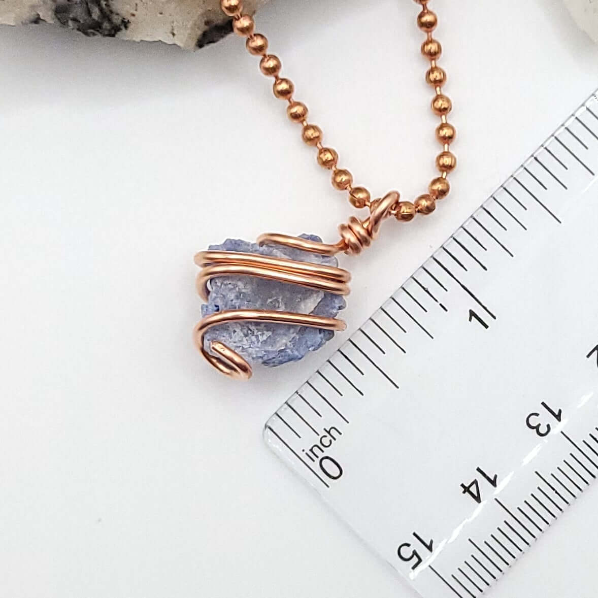 Dumortierite Quartz Crystal Pendant in Copper measurement about an inch