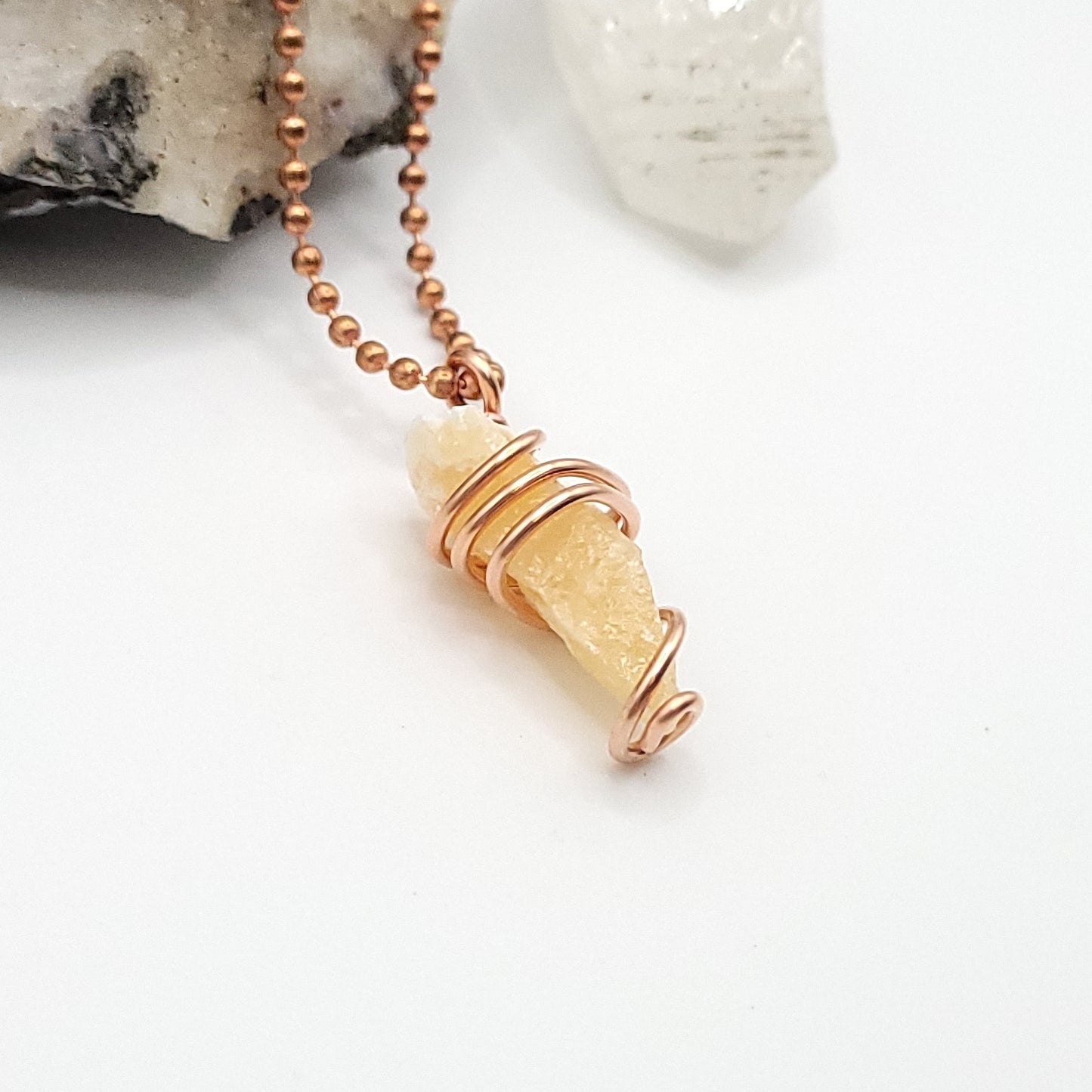Raw Orange Calcite Necklace in Copper - Crystal for Creativity & Energy
