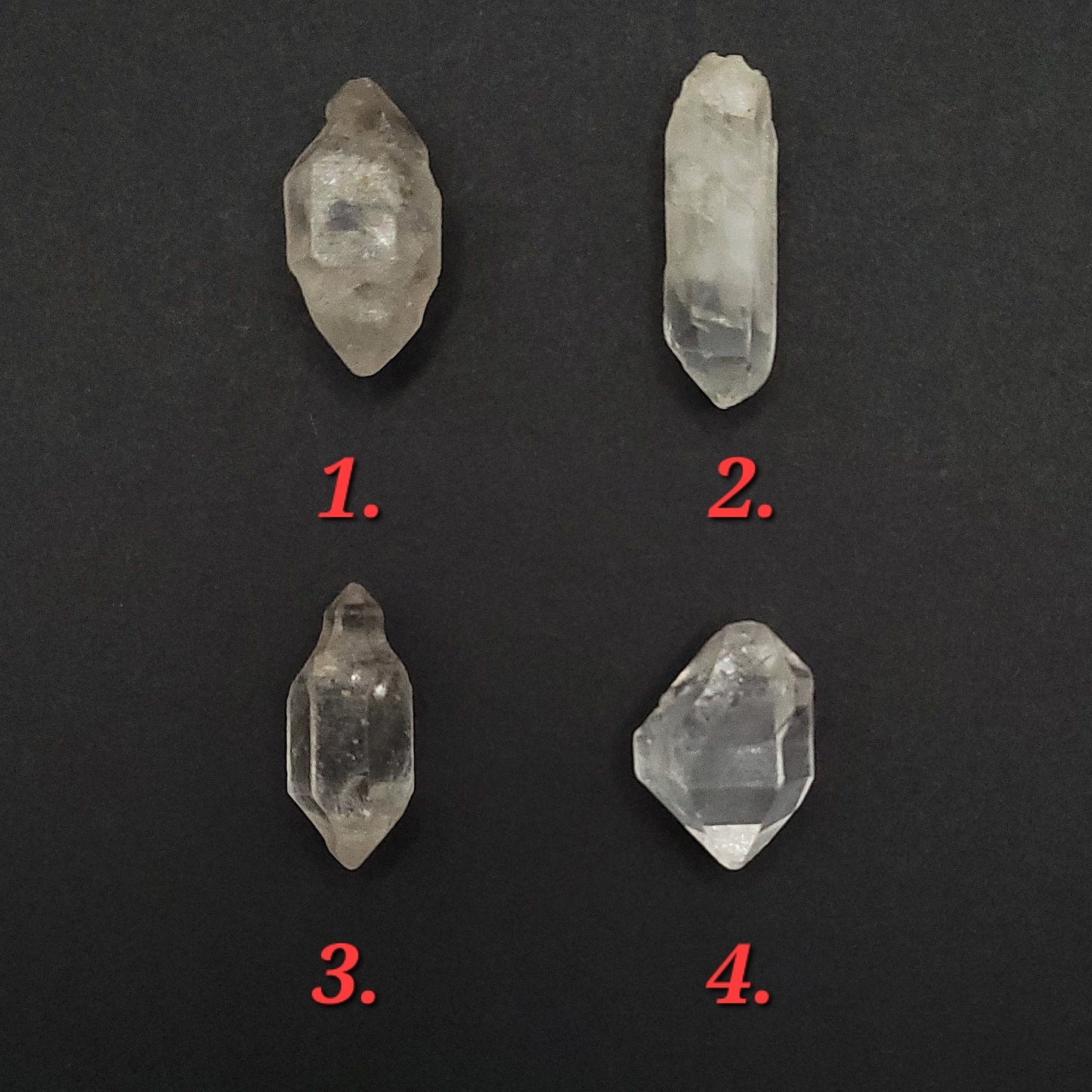 four clear quartz stones to choose from