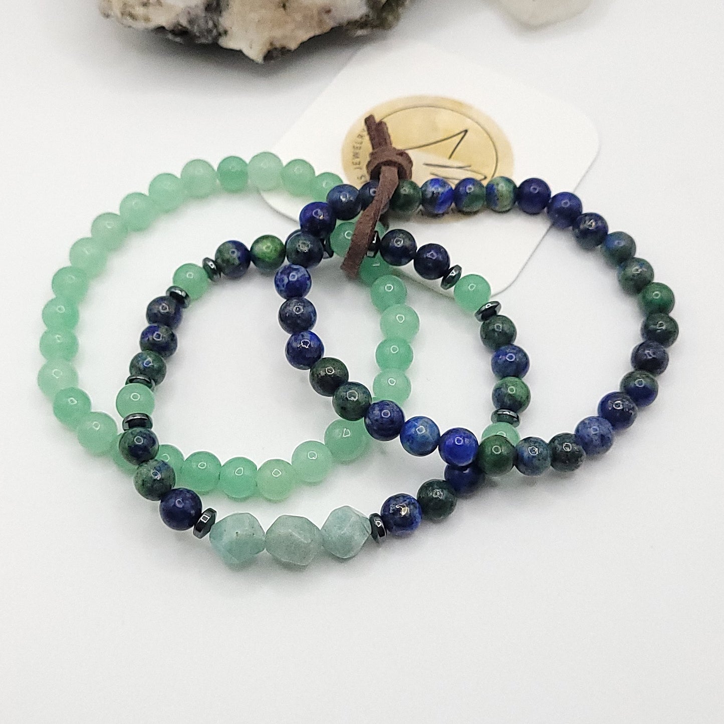 chrysocolla, green aventurine and amazonite 3 bracelet stack