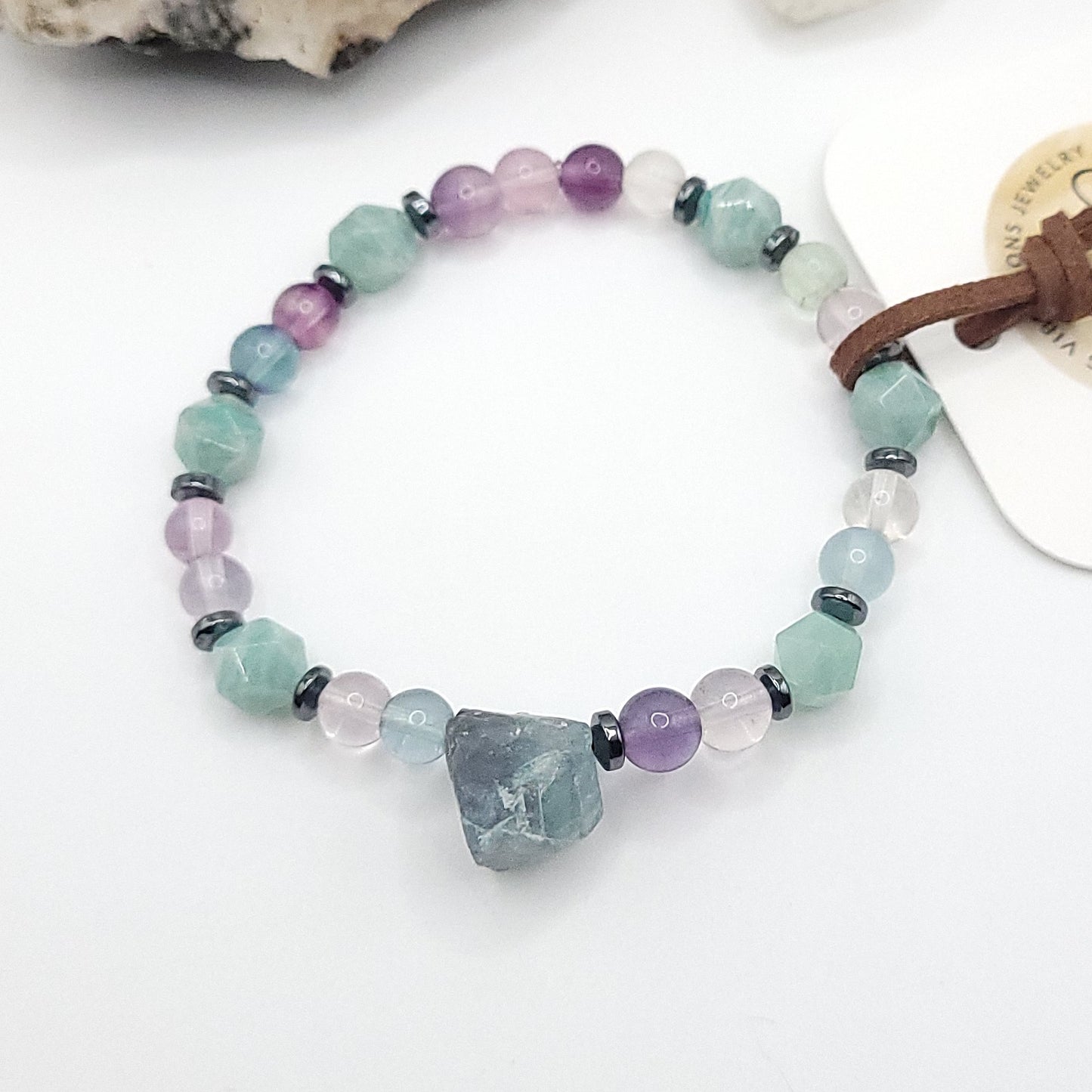 Fluorite & Amazonite bracelet on white background