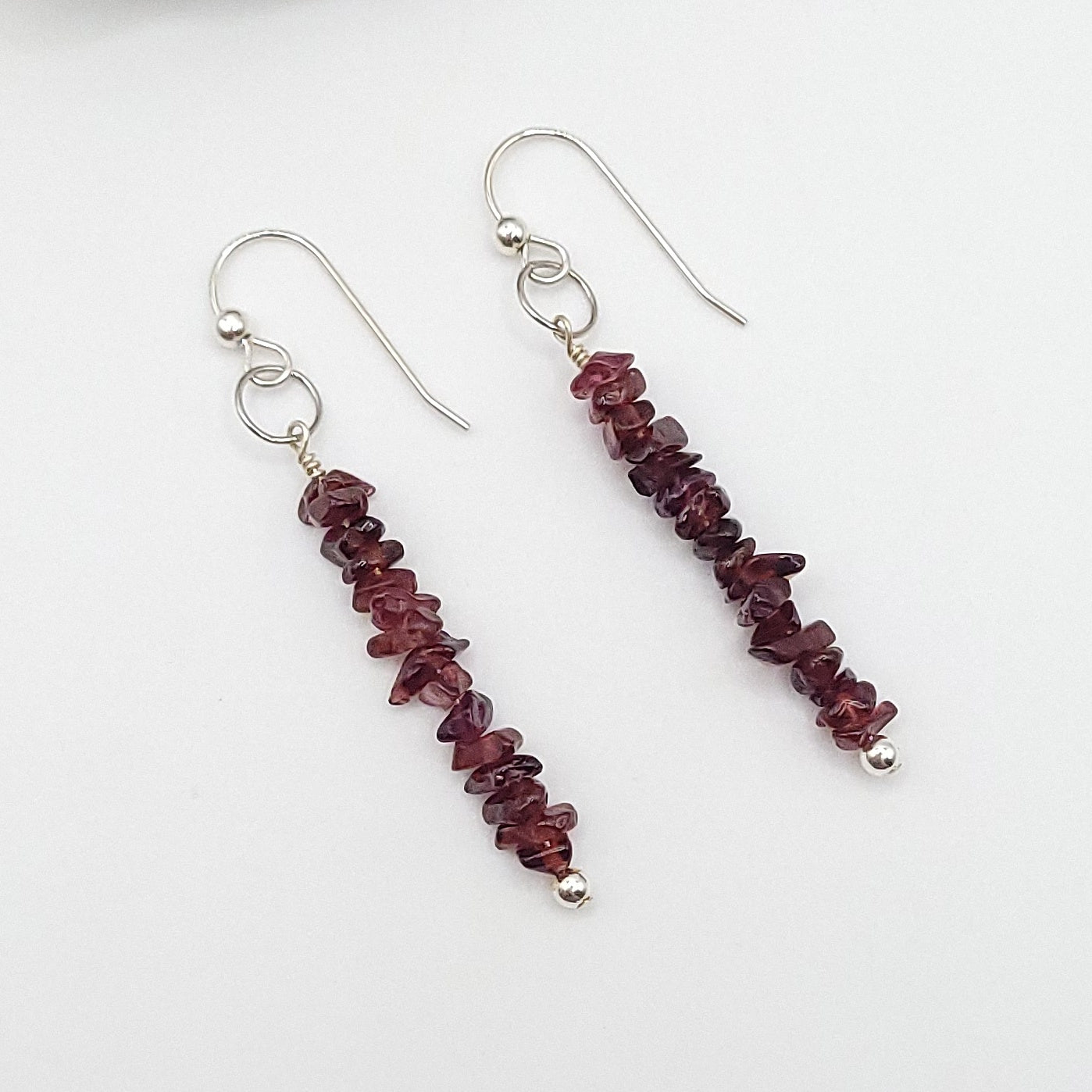 Garnet Drop Earrings in Silver - Crystal for Strength & Vitality