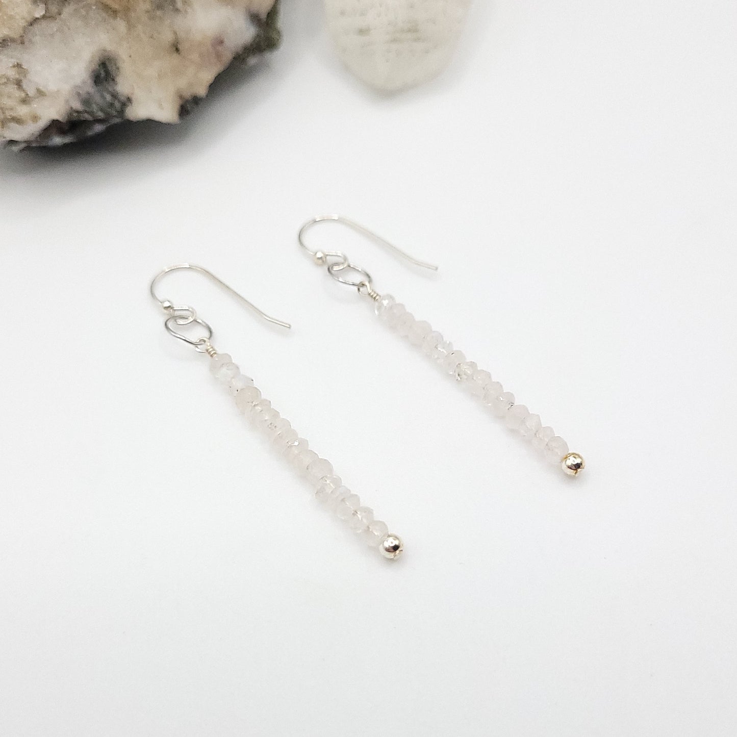 Rainbow Moonstone Drop Earrings in Silver - Crystal for Intuition