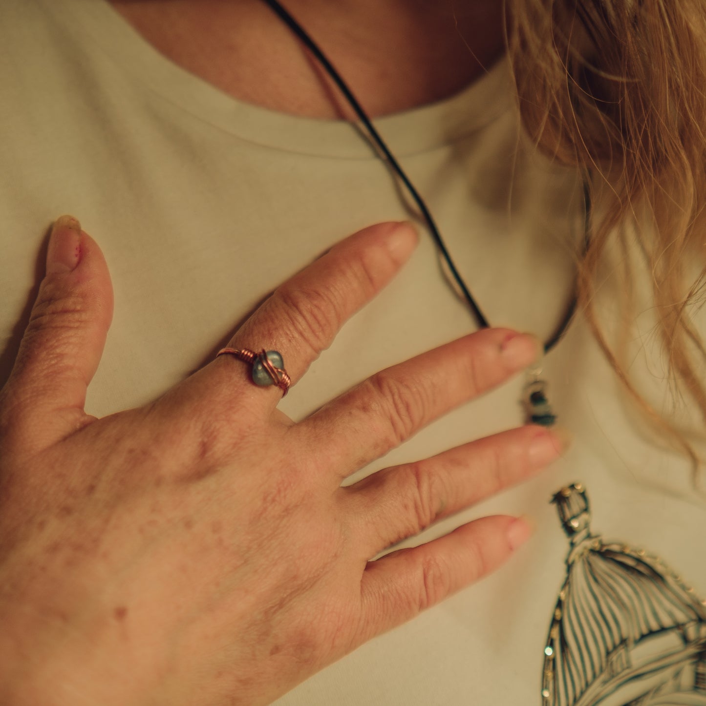 Blue Kyanite Ring, Copper Wire Wrapped Ring