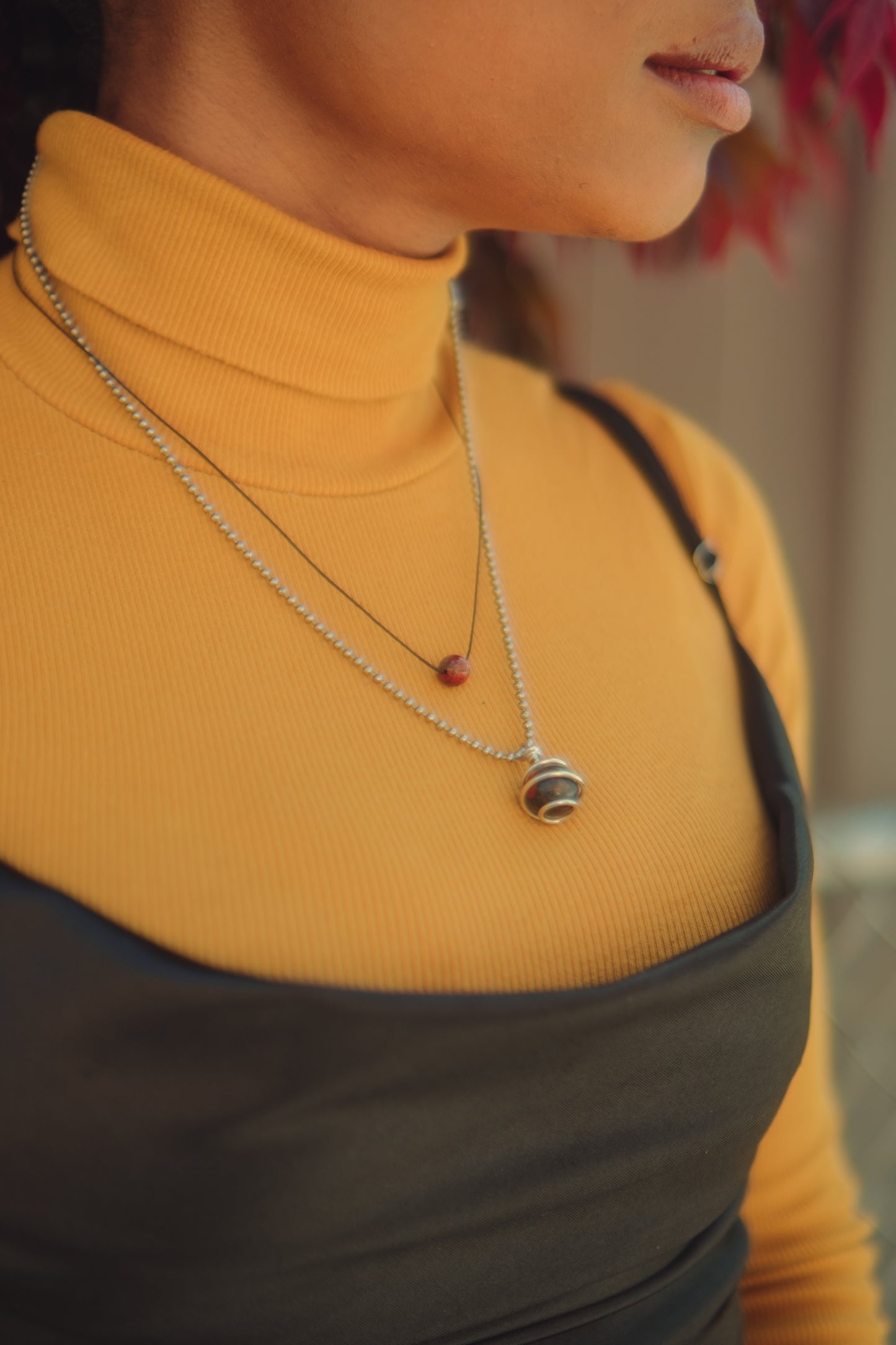 African Bloodstone Sphere Crystal Necklace in Silver