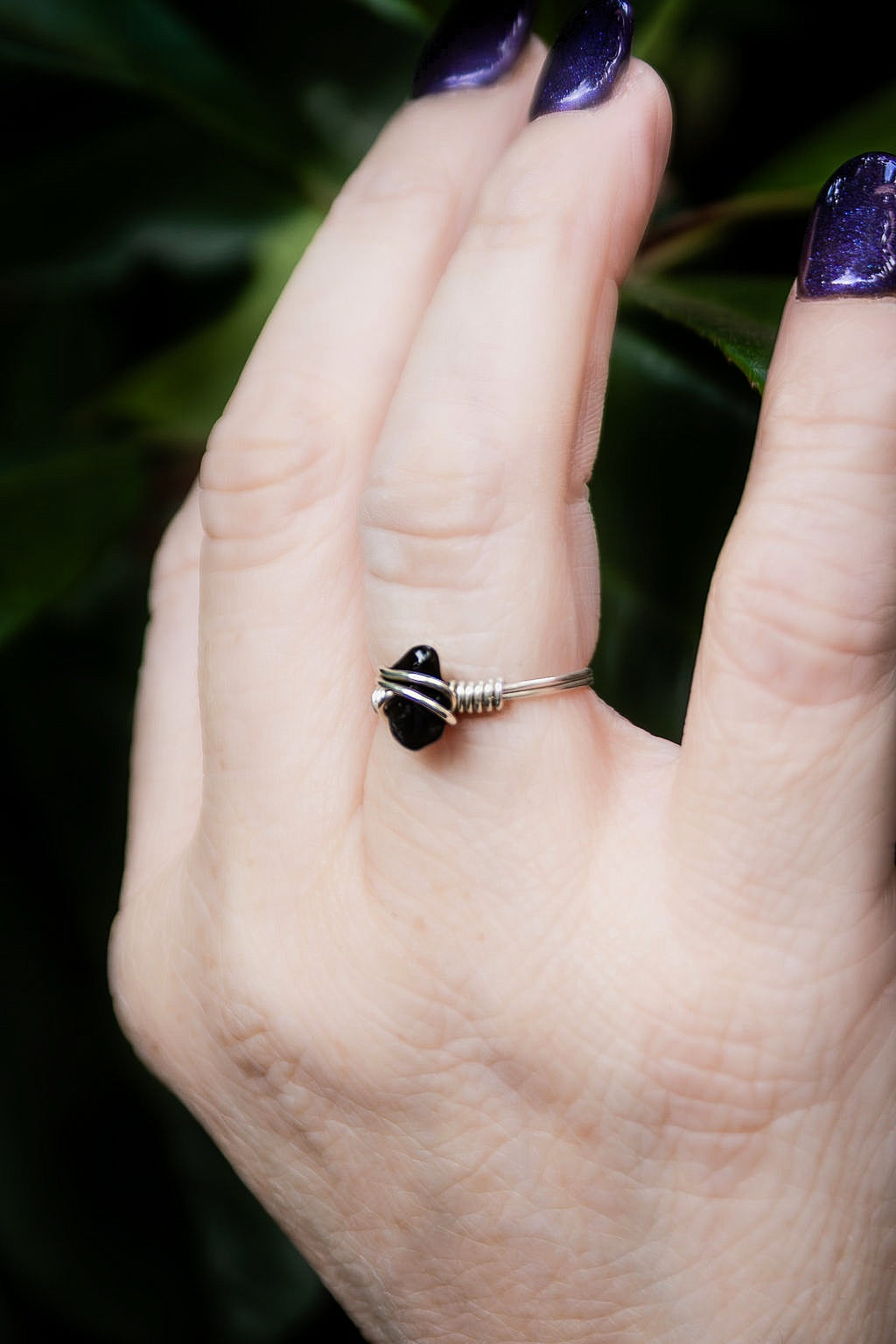Obsidian Ring, Silver Wire Wrapped Ring