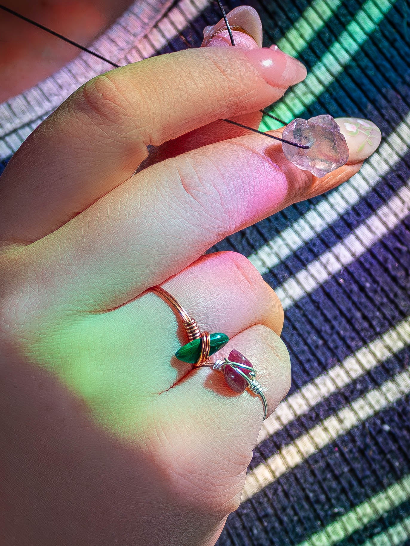 Rhodonite Ring, Silver Wire Wrapped Ring