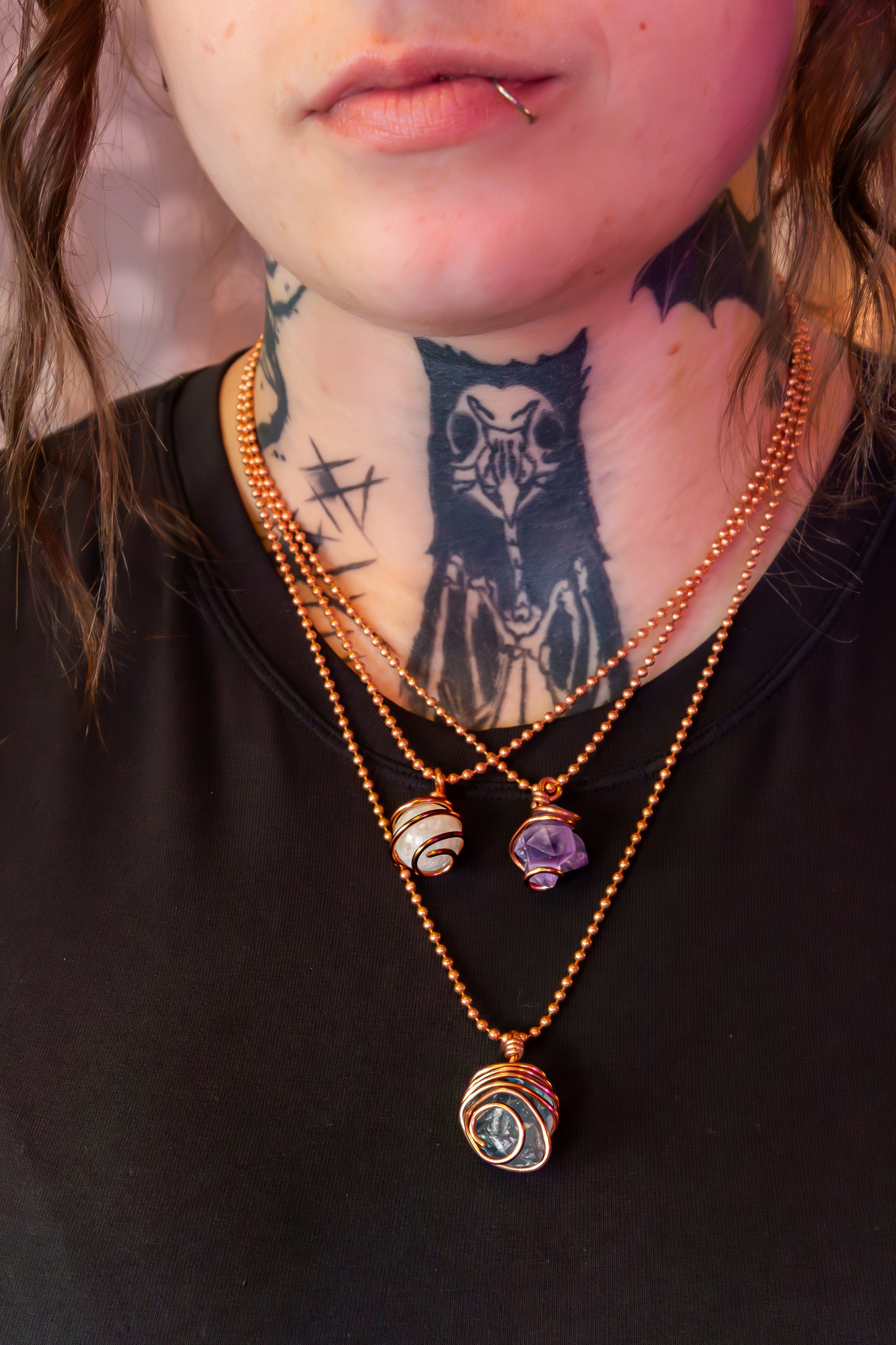 Raw Amethyst Crystal Necklace in Copper