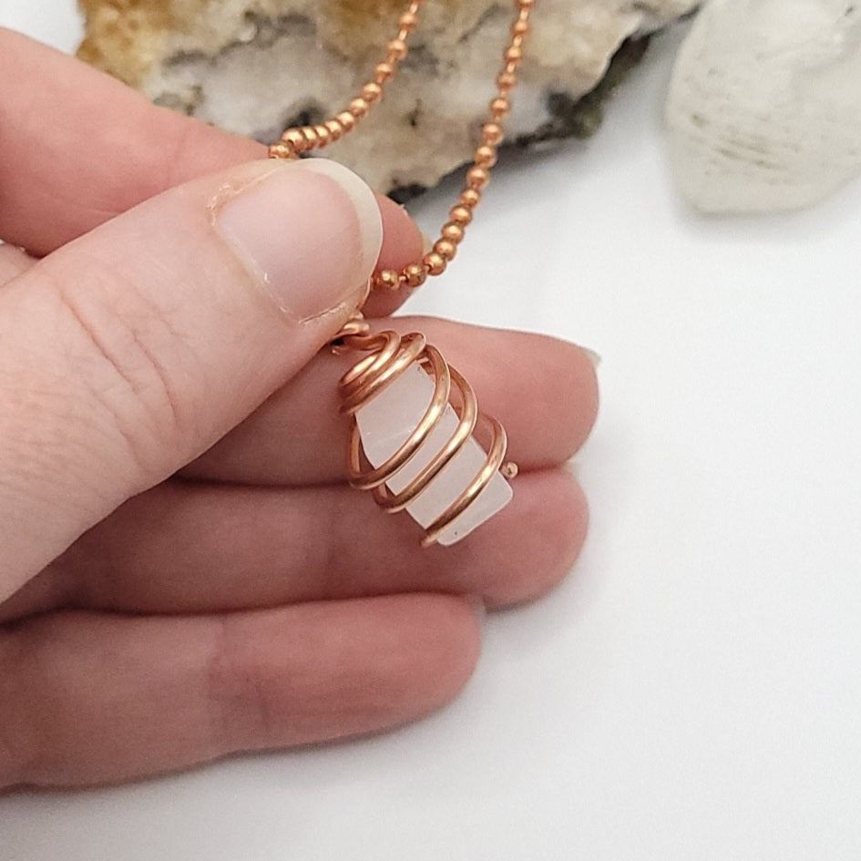 Pink Mangano Calcite Necklace in Copper – Crystal for Heart Healing