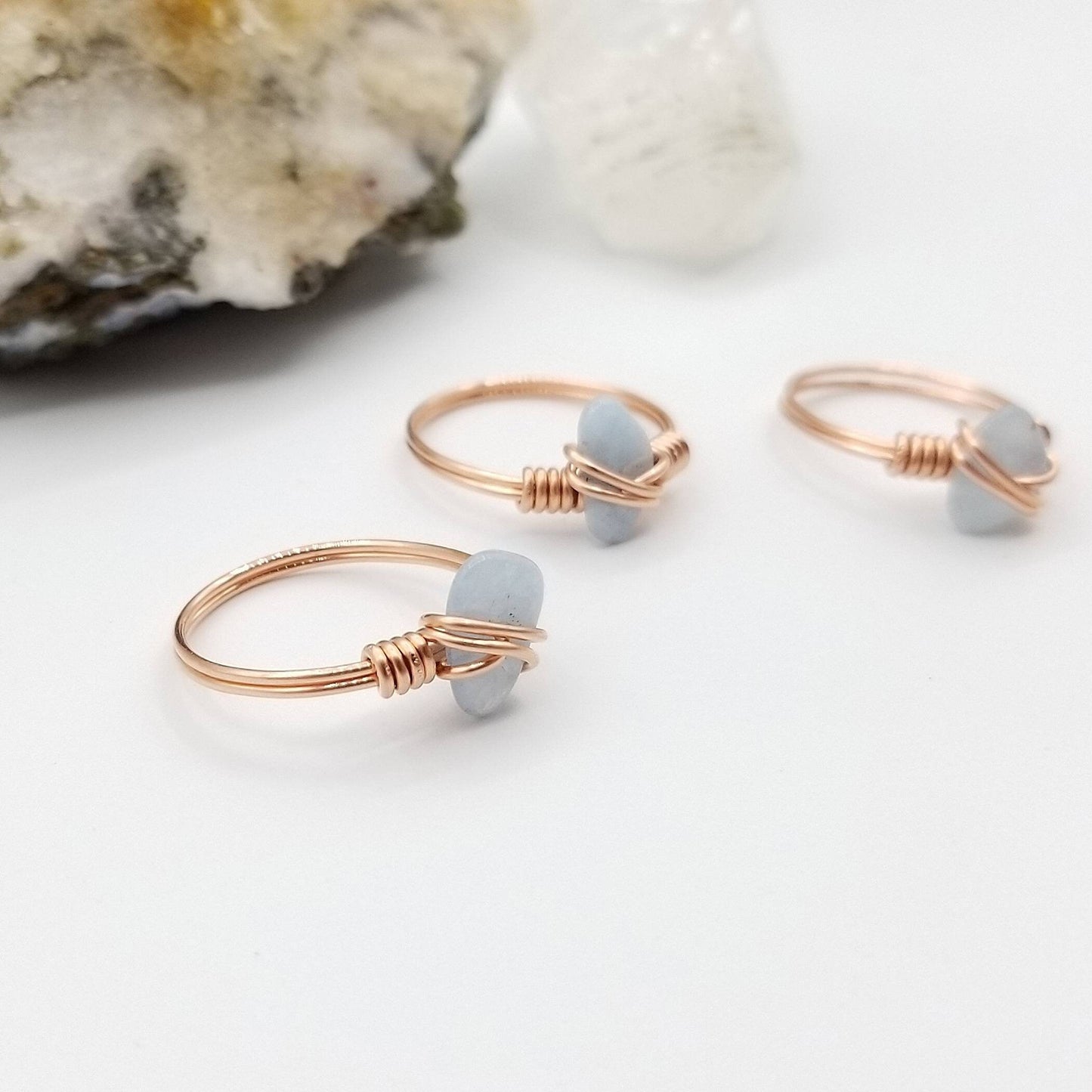 Aquamarine Ring, Copper Wire Wrapped Ring
