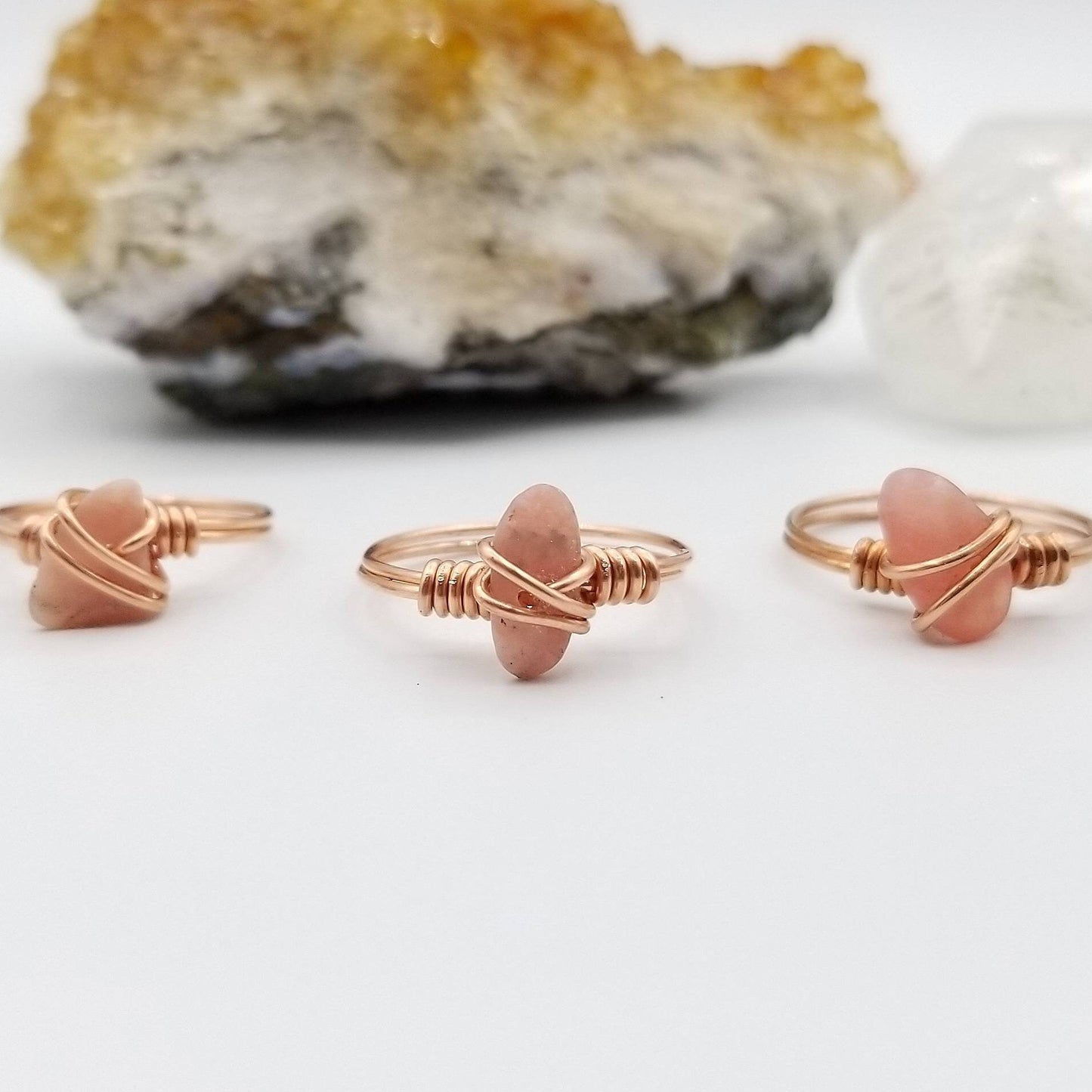 Rhodochrosite Ring, Copper Wire Wrapped Ring