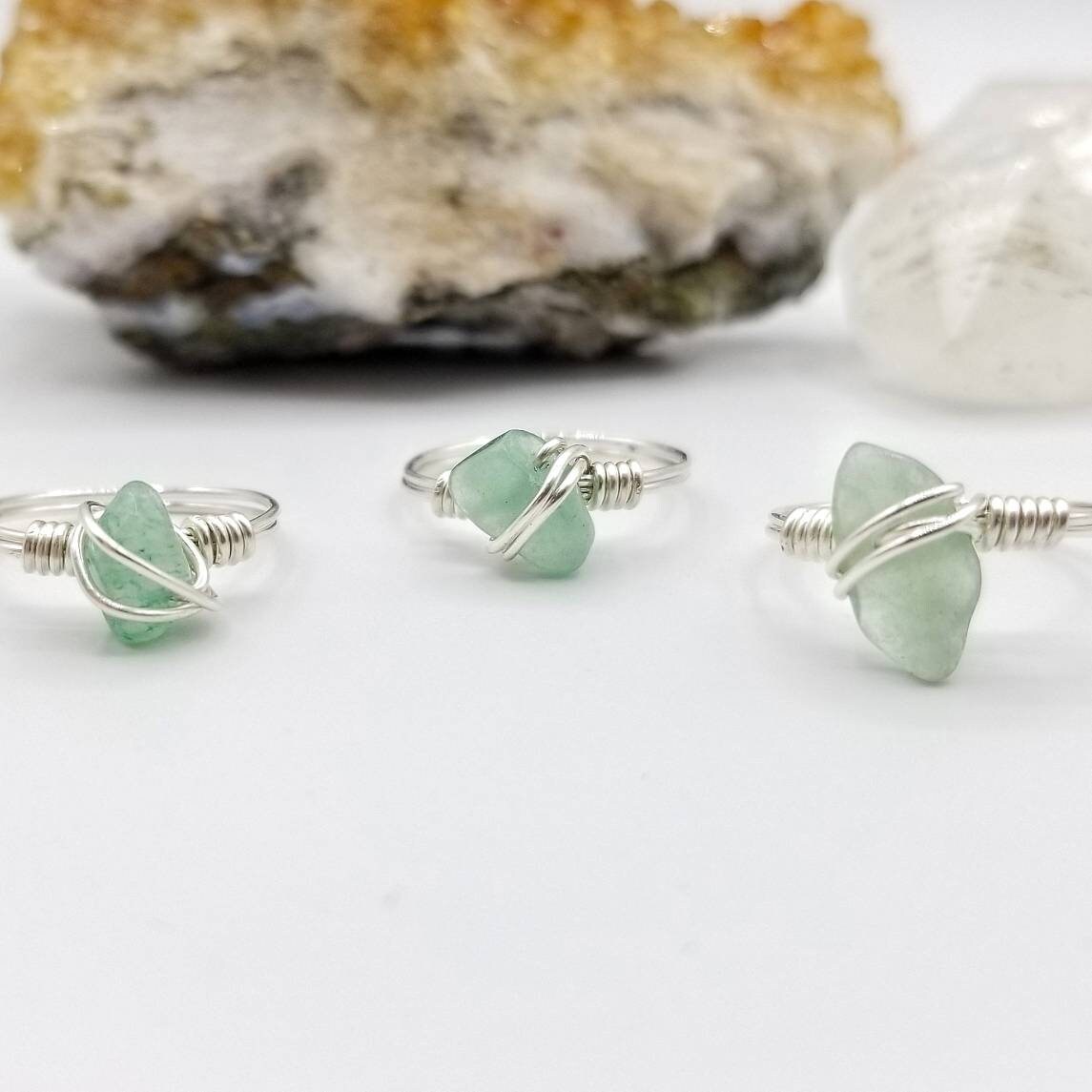 Green Aventurine Ring, Silver Wire Wrapped Ring