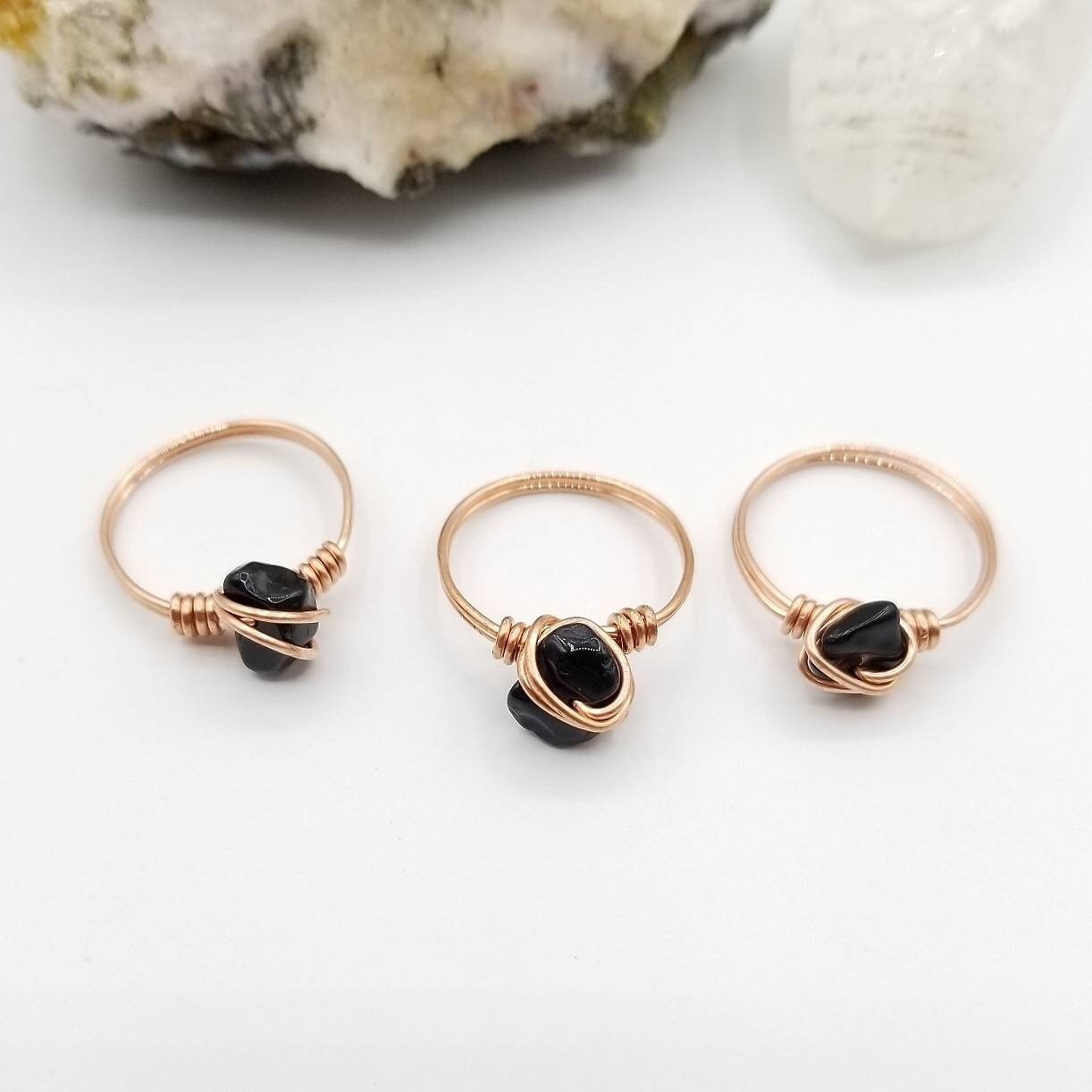 Onyx Ring, Copper Wire Wrapped Ring