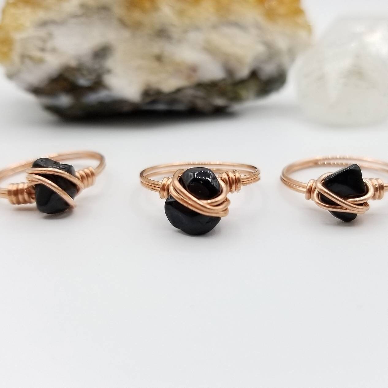 Onyx Ring, Copper Wire Wrapped Ring