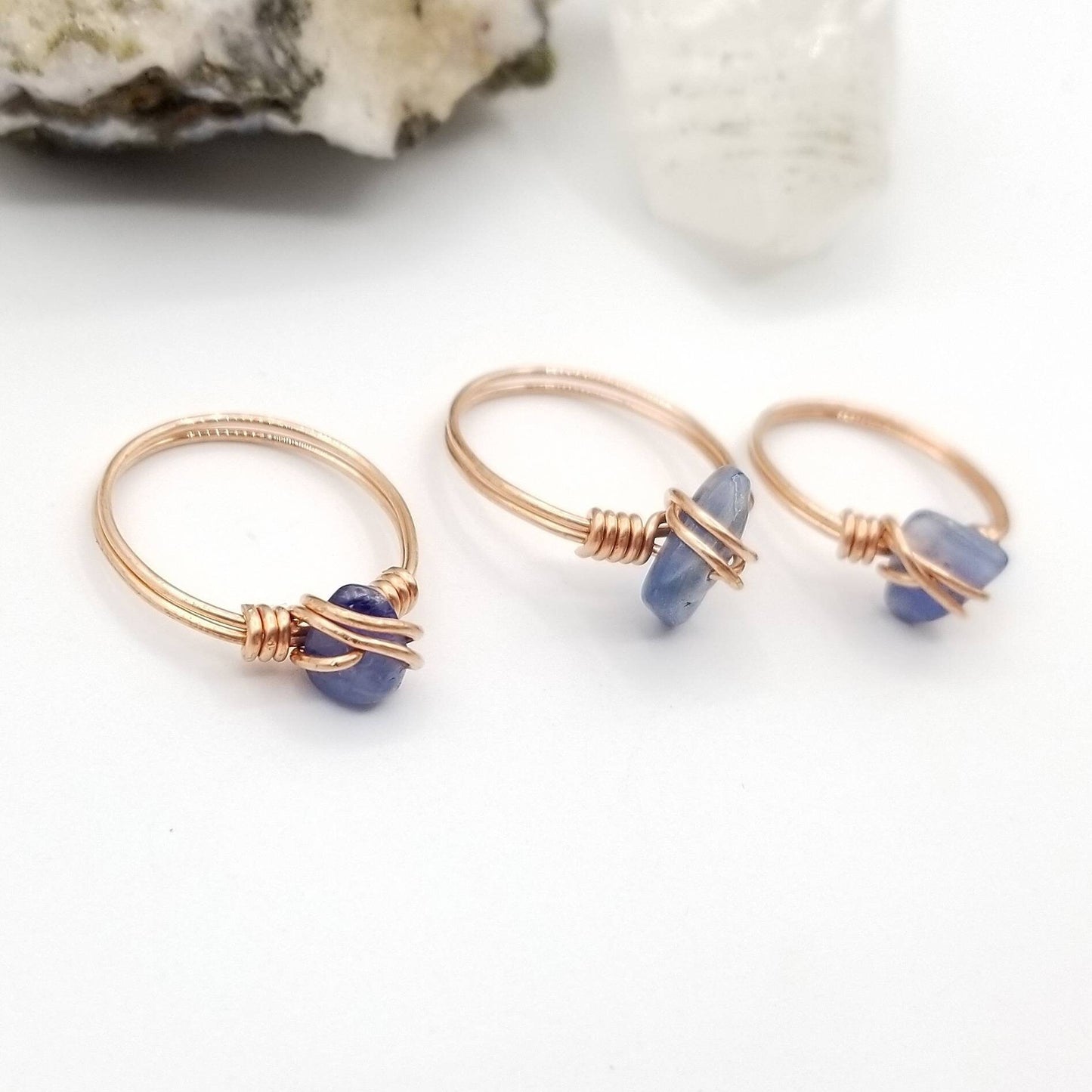 Blue Kyanite Ring, Copper Wire Wrapped Ring