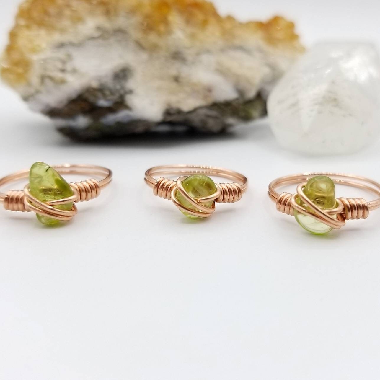 Peridot Ring, Copper Wire Wrapped Ring