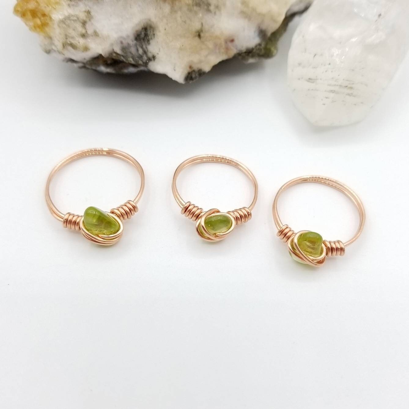 Peridot Ring, Copper Wire Wrapped Ring