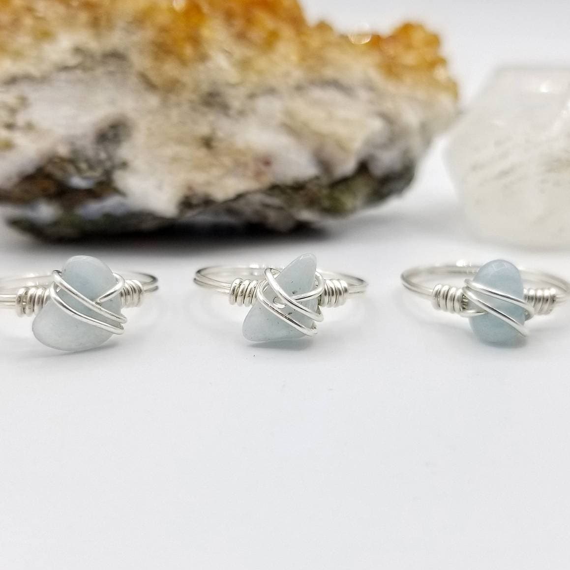 Aquamarine Ring, Silver Wire Wrapped Ring, Aquamarine Jewelry