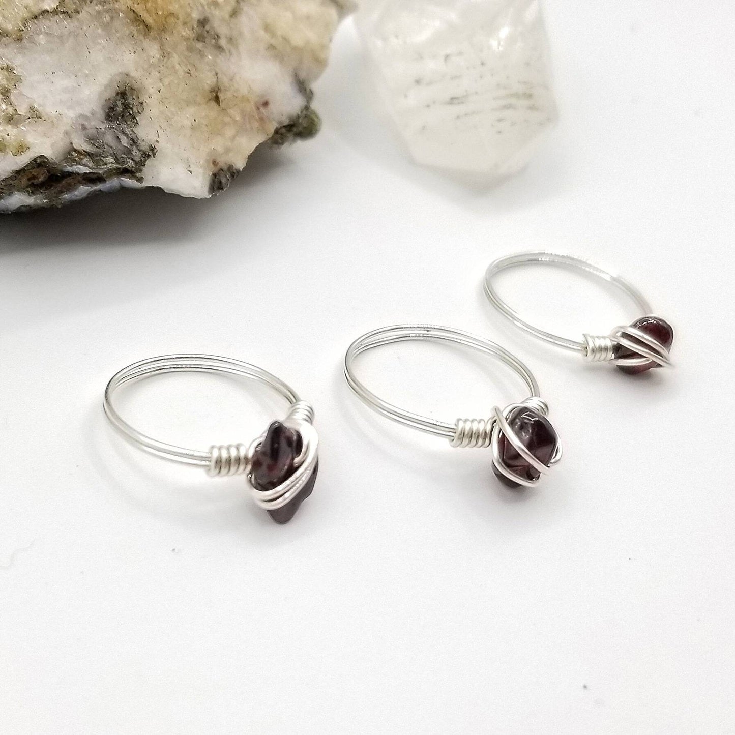 Garnet Ring, Silver Wire Wrapped Ring, January Birthstone Ring