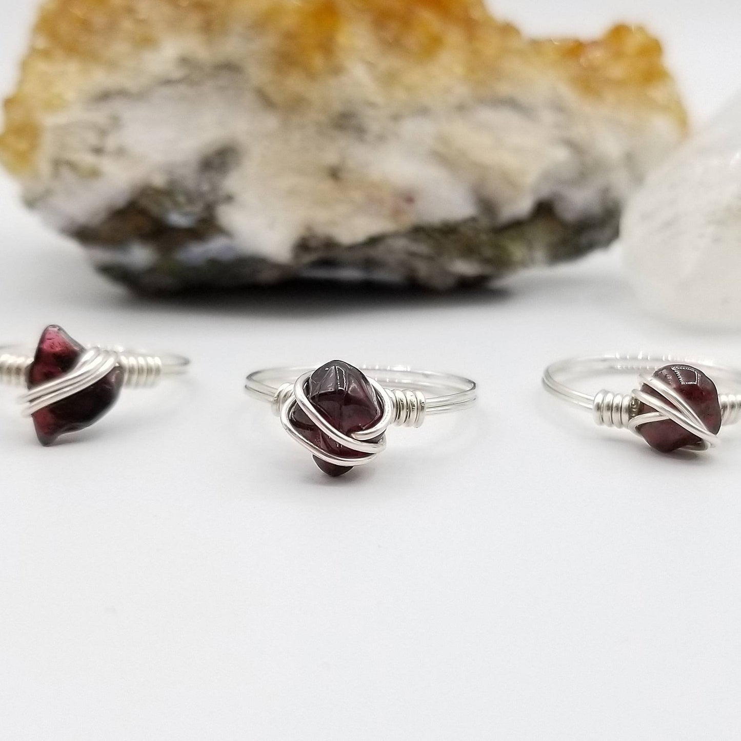 Garnet Ring, Silver Wire Wrapped Ring, January Birthstone Ring