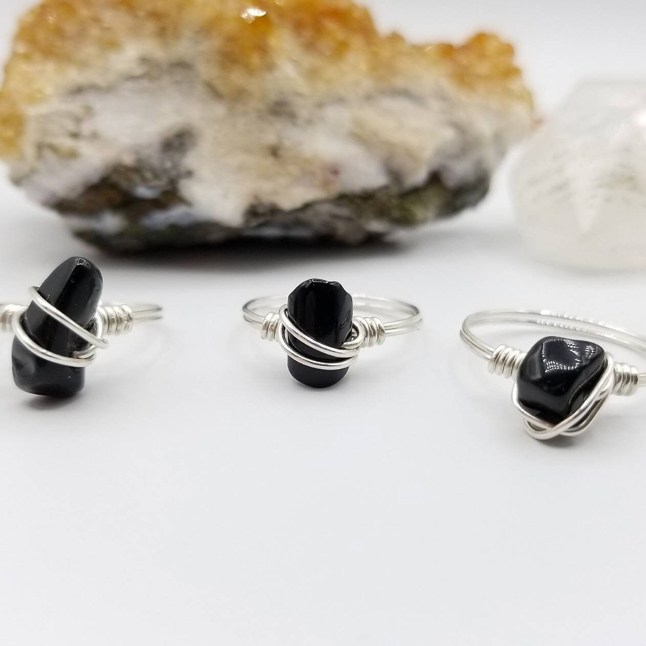 Onyx Ring, Silver Wire Wrapped Ring