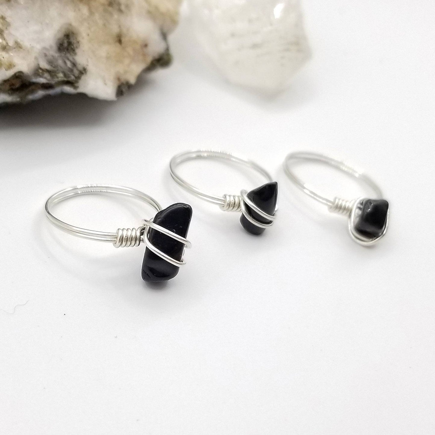Onyx Ring, Silver Wire Wrapped Ring