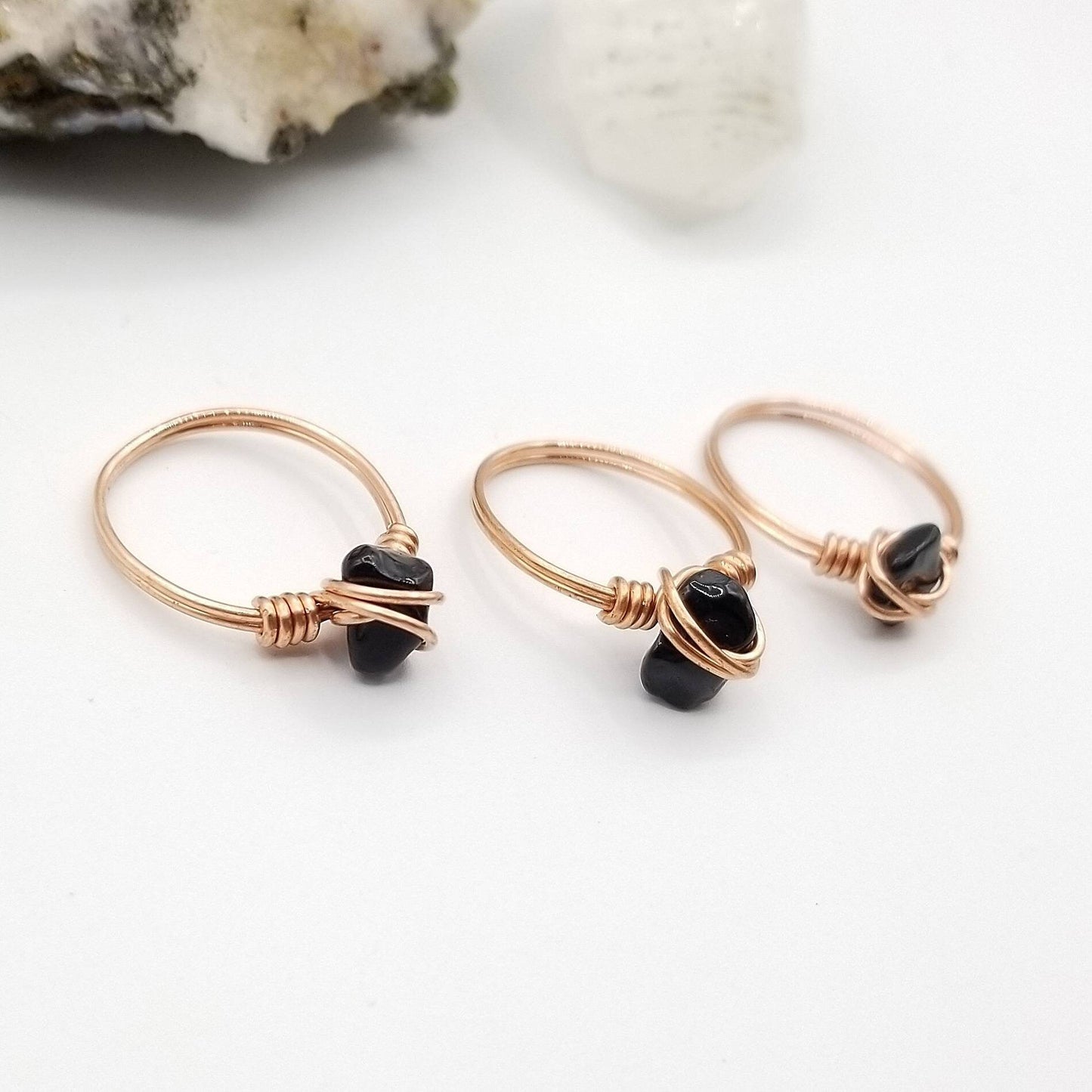 Onyx Ring, Copper Wire Wrapped Ring