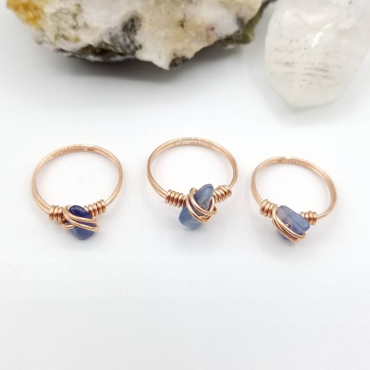 Blue Kyanite Ring, Copper Wire Wrapped Ring