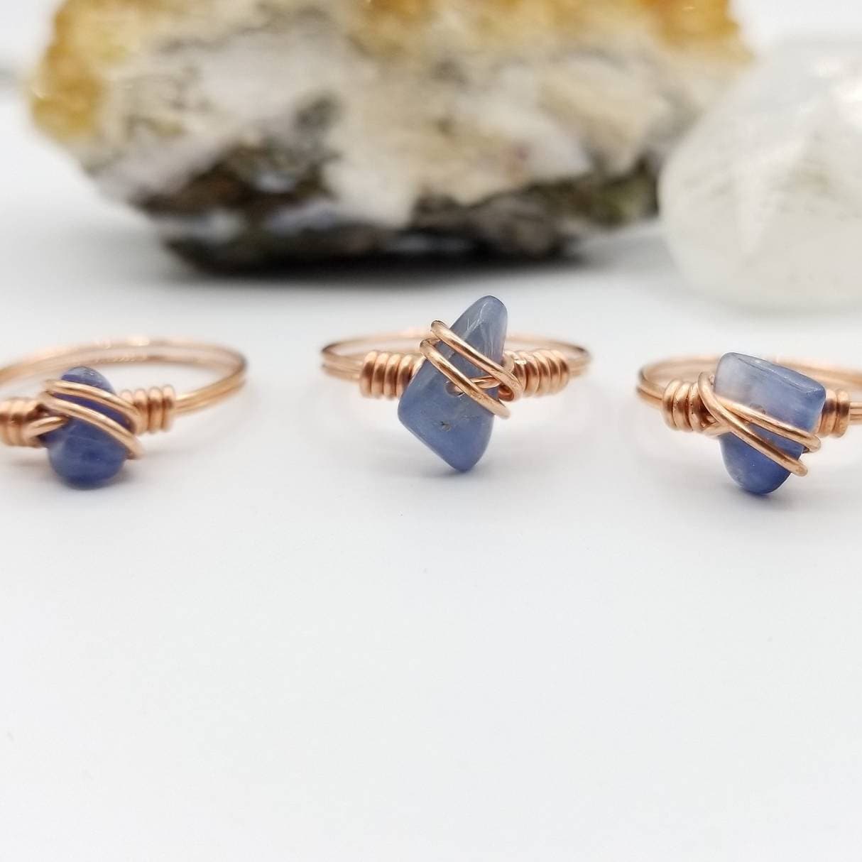 Blue Kyanite Ring, Copper Wire Wrapped Ring