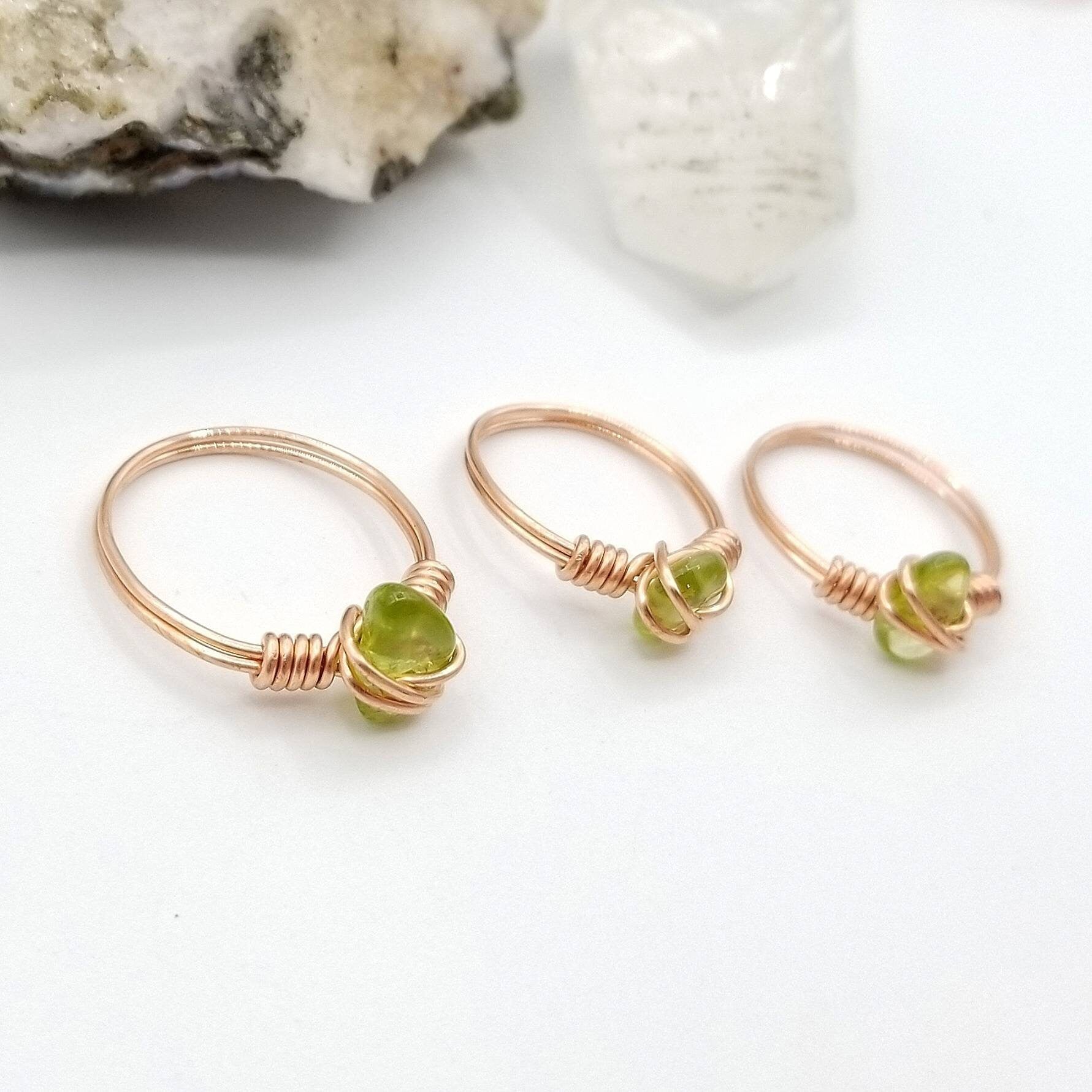 Peridot Ring, Copper Wire Wrapped Ring