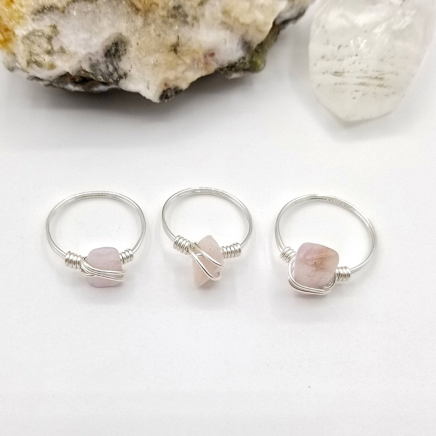 Kunzite Ring, Silver Wire Wrapped Ring