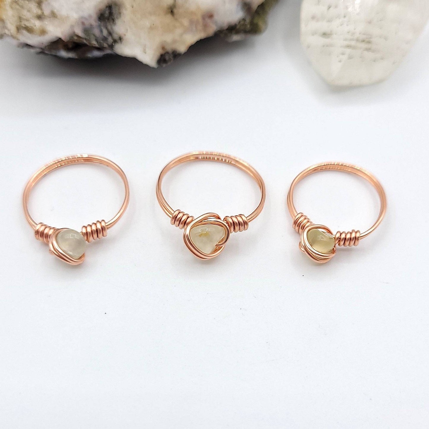 Prehnite Ring, Copper Wire Wrapped Ring