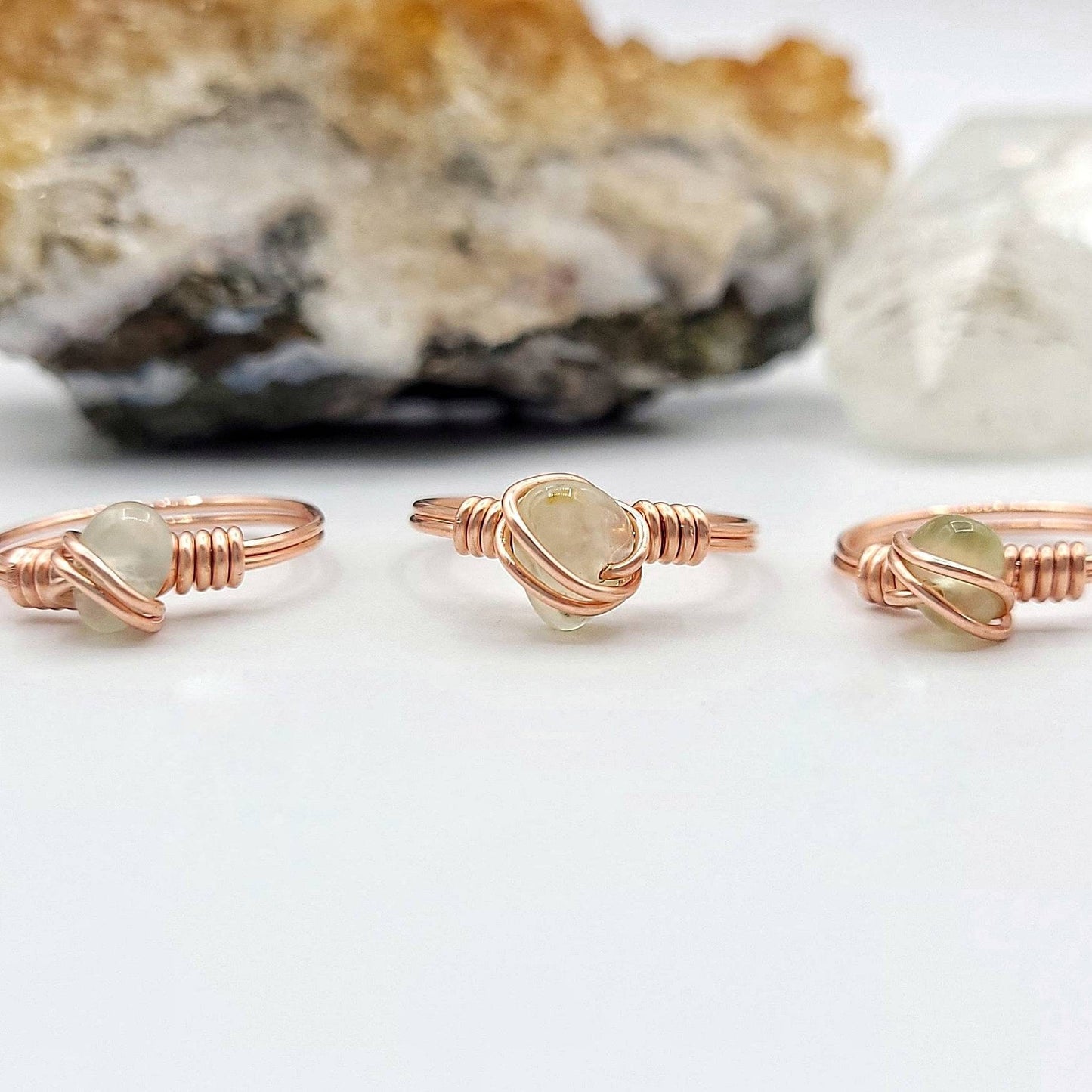 Prehnite Ring, Copper Wire Wrapped Ring