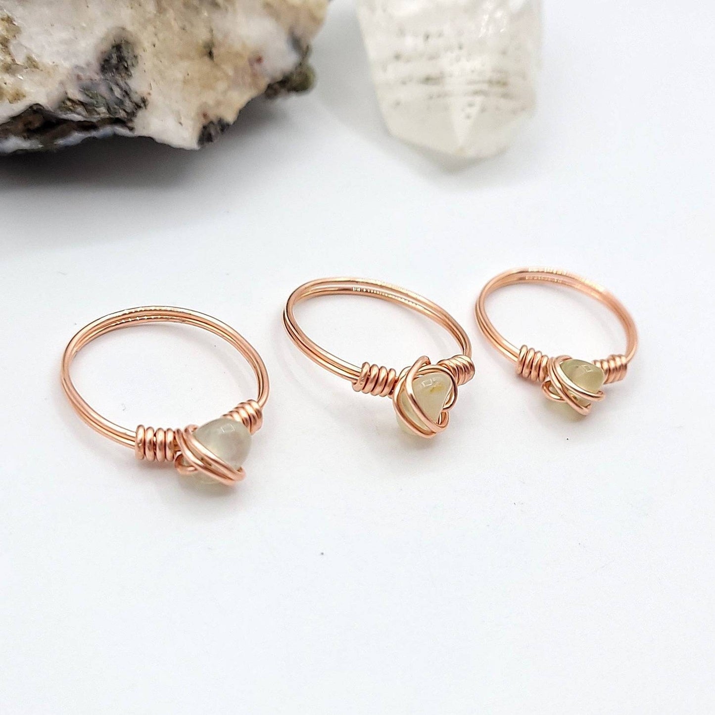 Prehnite Ring, Copper Wire Wrapped Ring