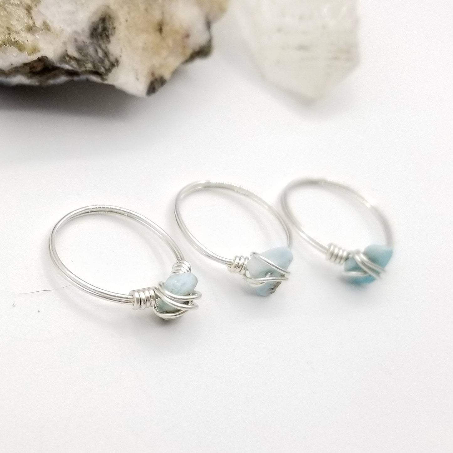 Larimar Ring, Silver Wire Wrapped Ring