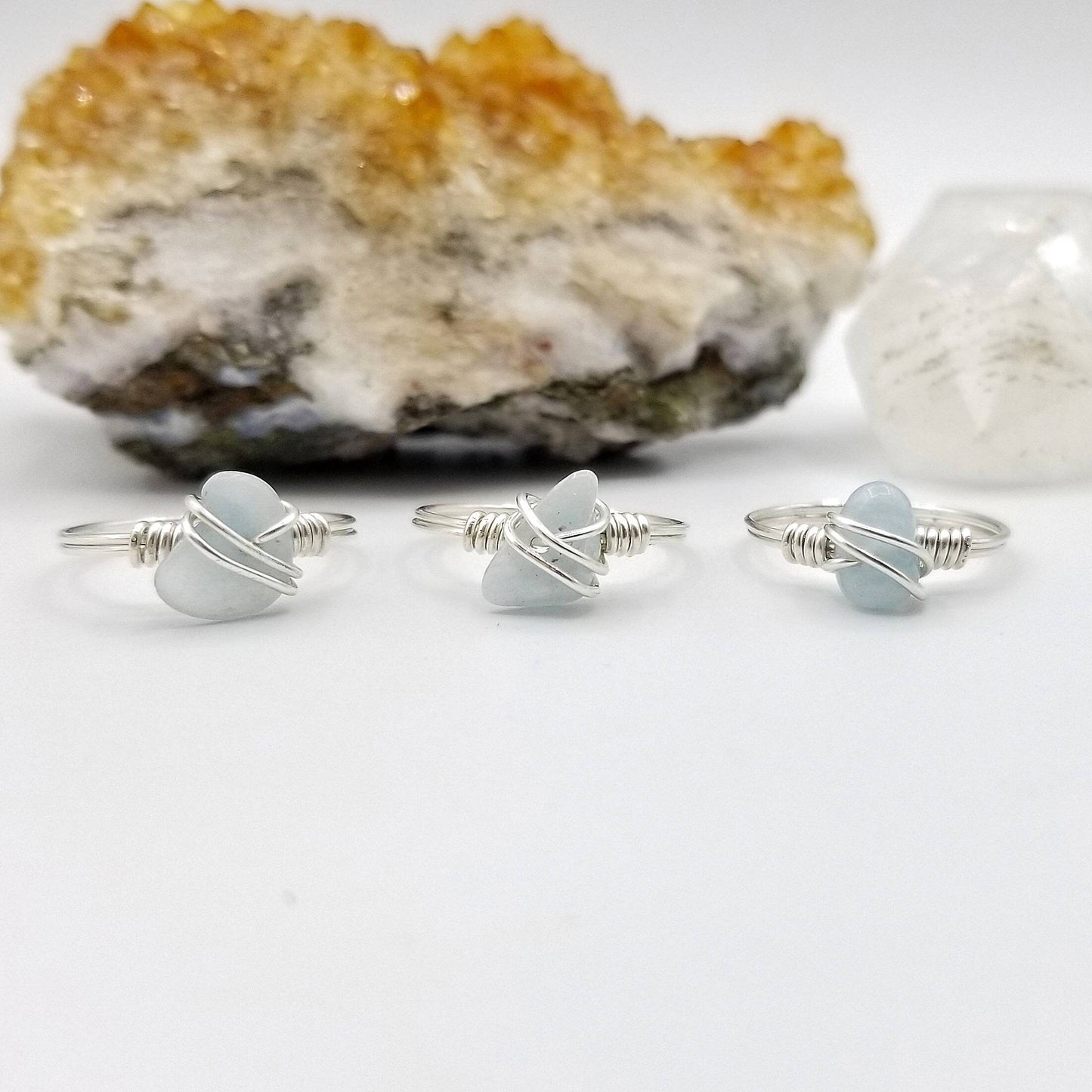 Aquamarine Ring, Silver Wire Wrapped Ring, Aquamarine Jewelry