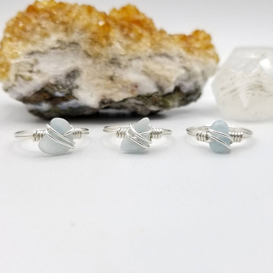 Aquamarine Ring, Silver Wire Wrapped Ring, Aquamarine Jewelry