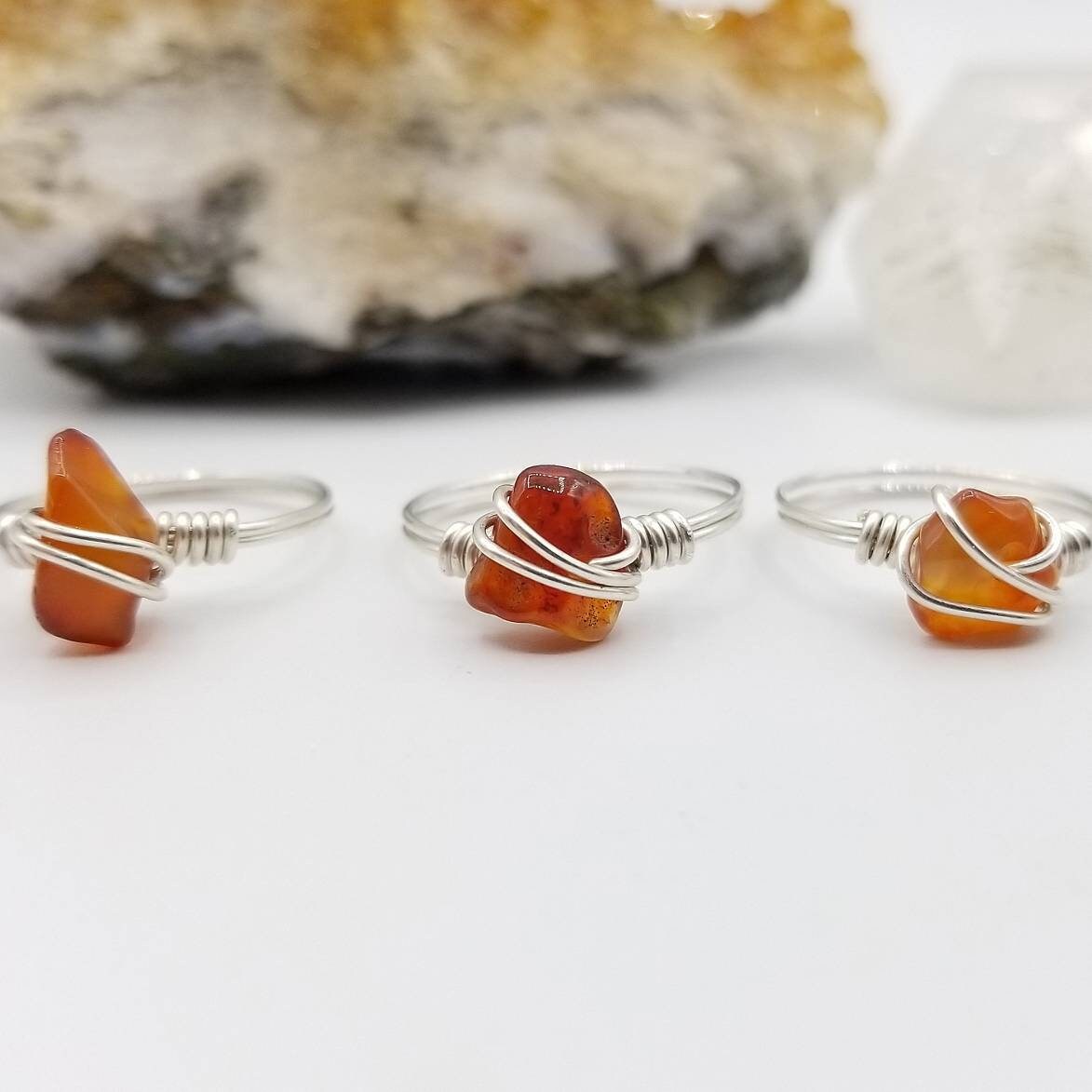 Carnelian Ring, Silver Wire Wrapped Ring