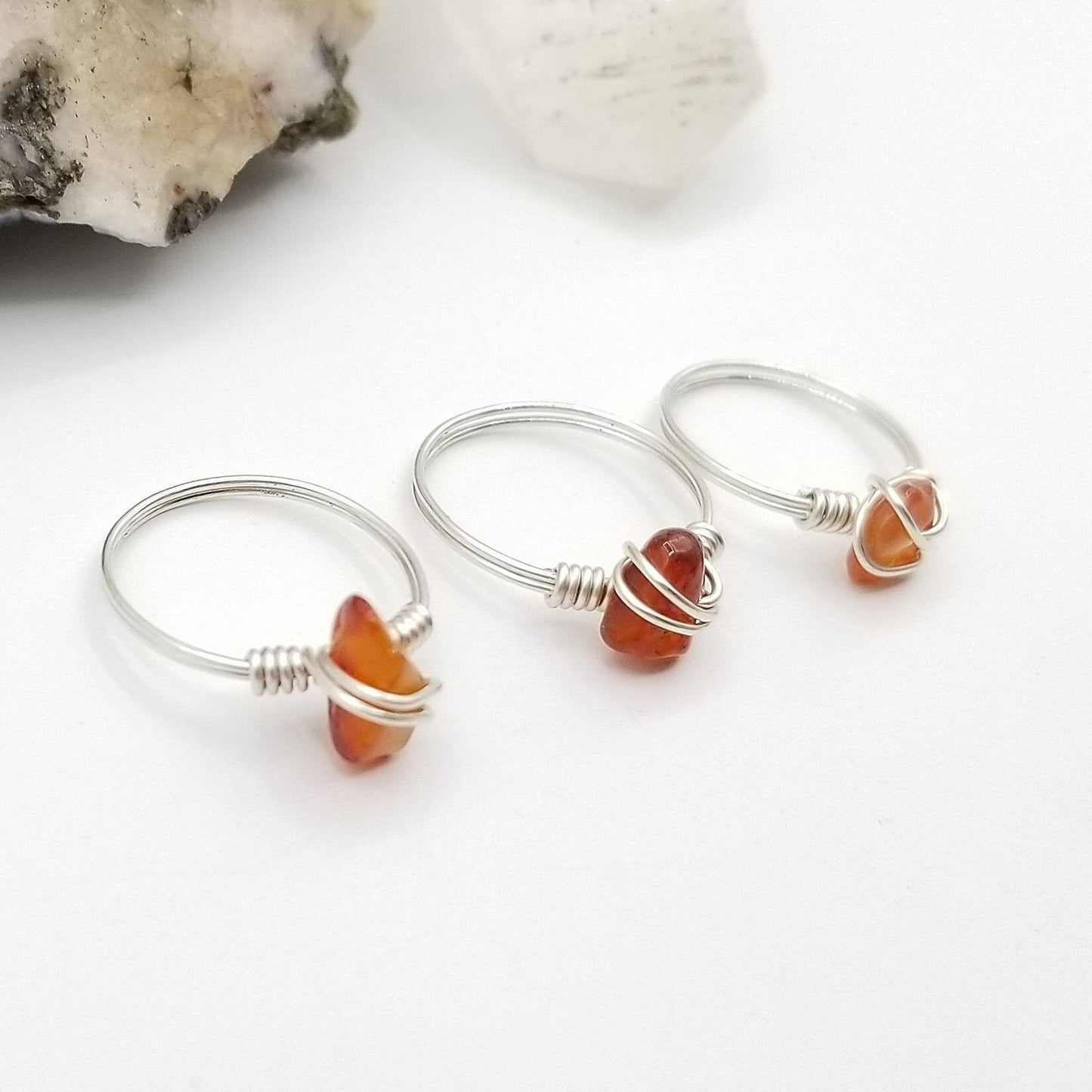 Carnelian Ring, Silver Wire Wrapped Ring