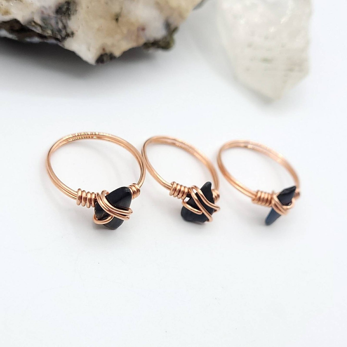 Blue Tiger's Eye Ring, Copper Wire Wrapped Hawk's Eye Ring