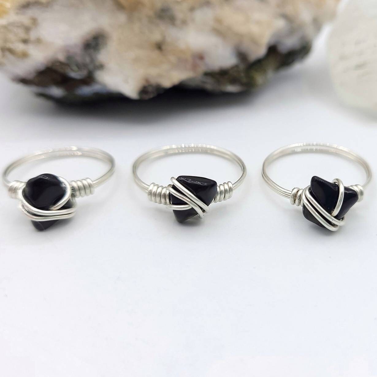 Obsidian Ring, Silver Wire Wrapped Ring