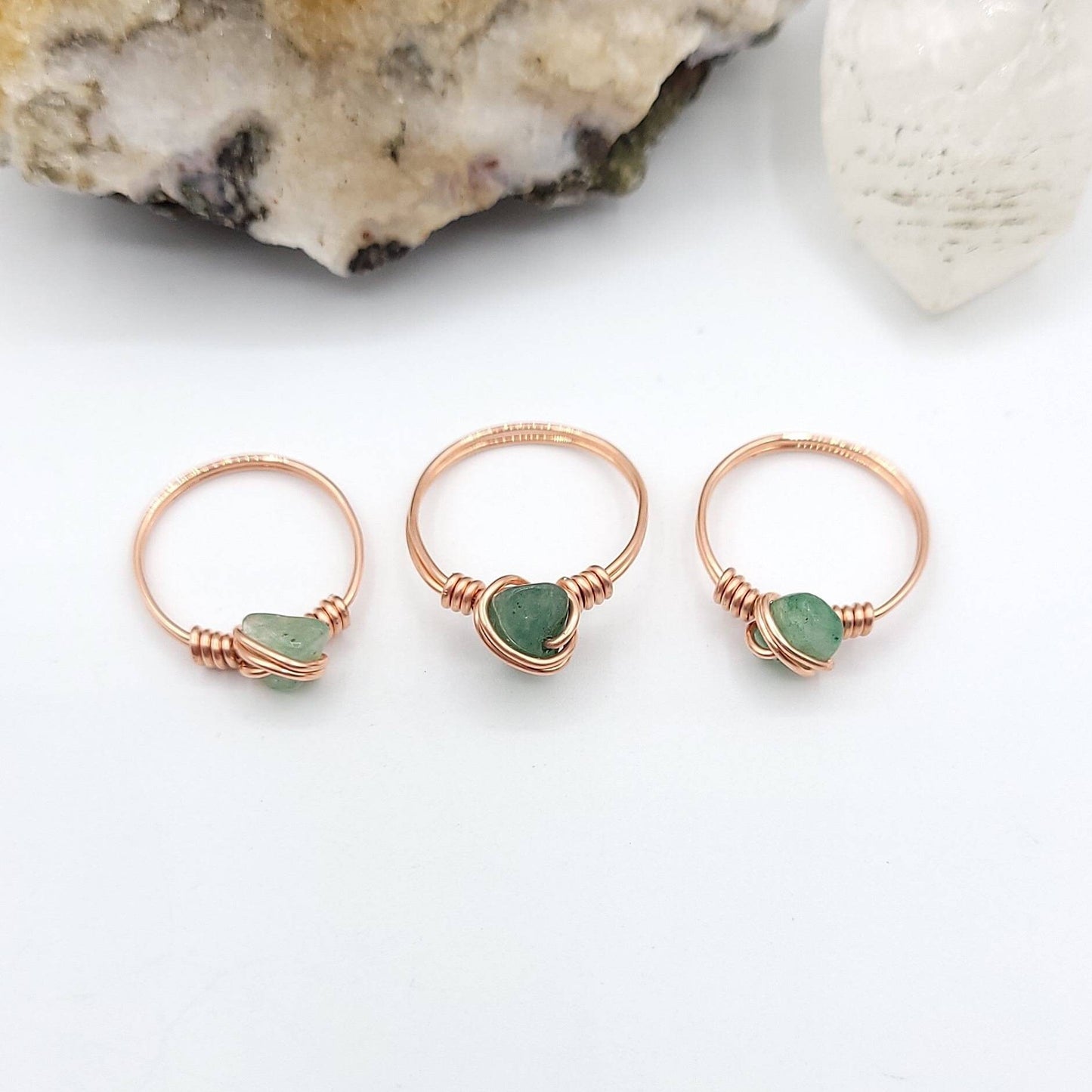Green Aventurine Ring, Copper Wire Wrapped Ring