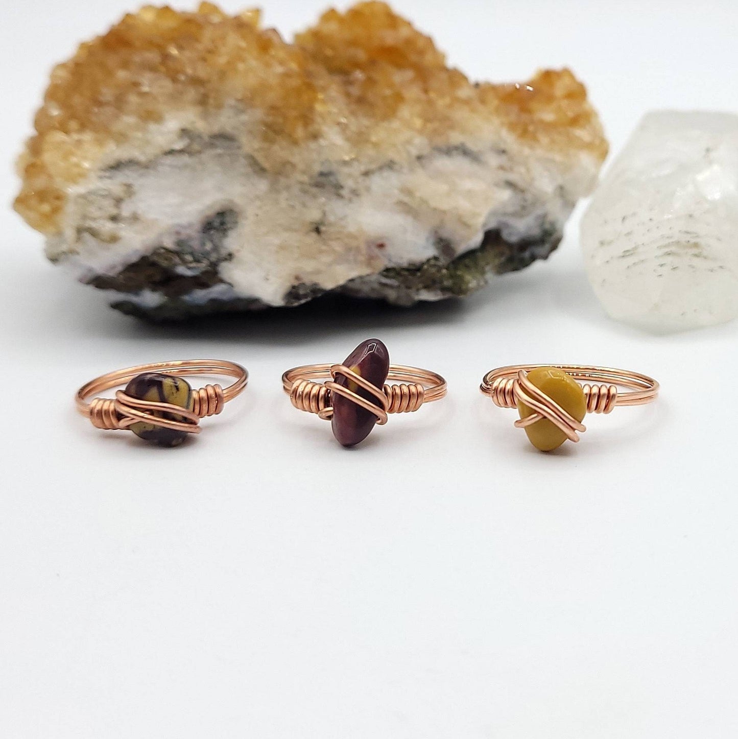 Mookaite Jasper Ring, Copper Wire Wrapped Ring