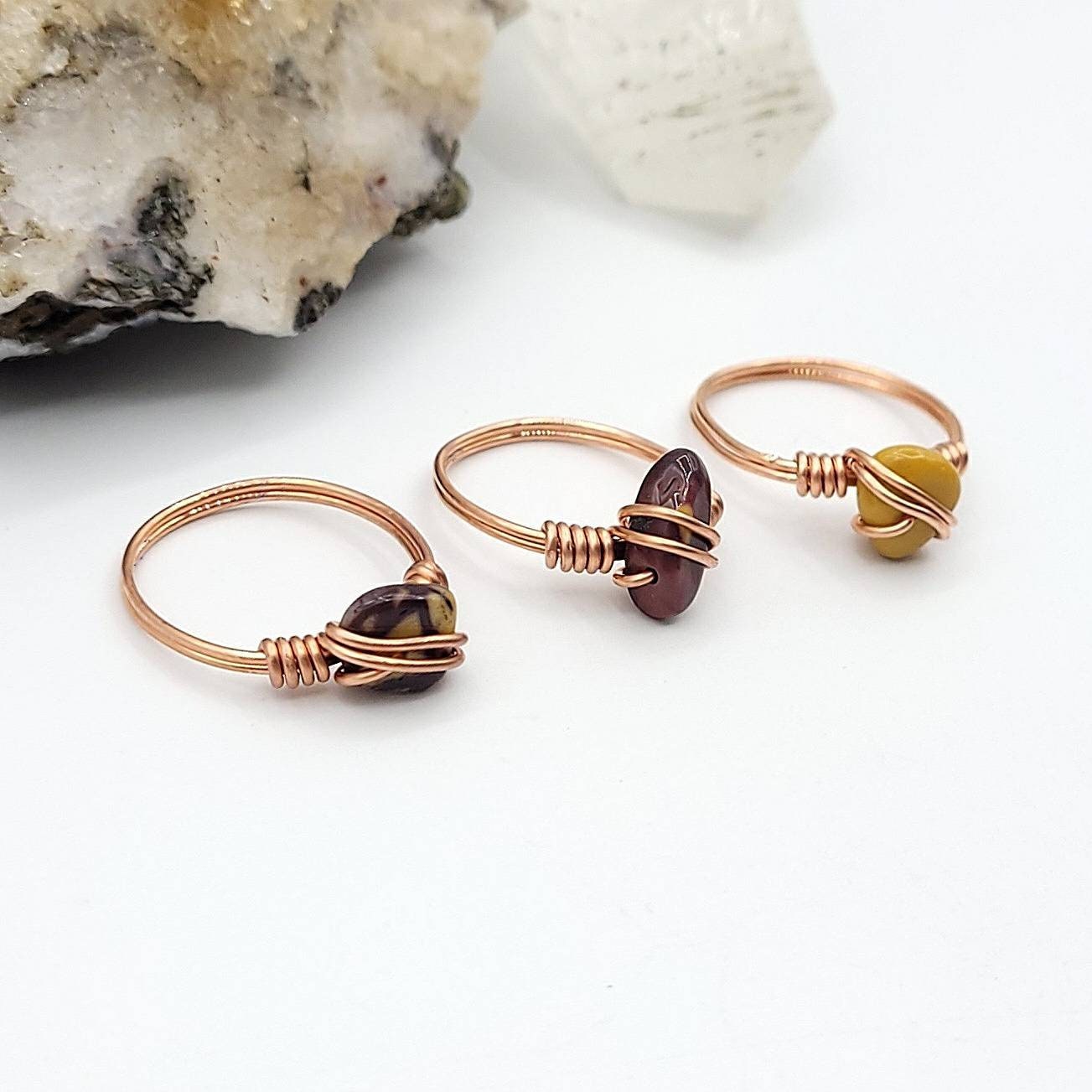 Mookaite Jasper Ring, Copper Wire Wrapped Ring